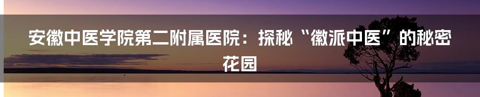 安徽中医学院第二附属医院:探秘“徽派中医”的秘密花园
