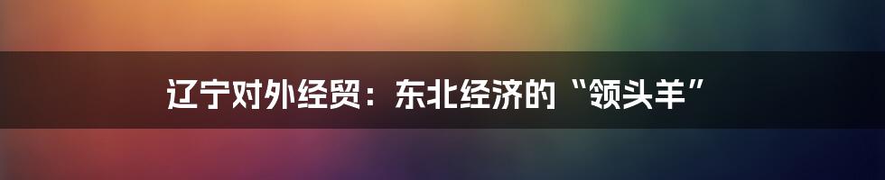 辽宁对外经贸:东北经济的“领头羊”