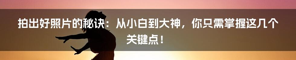 拍出好照片的秘诀:从小白到大神,你只需掌握这几个关键点!