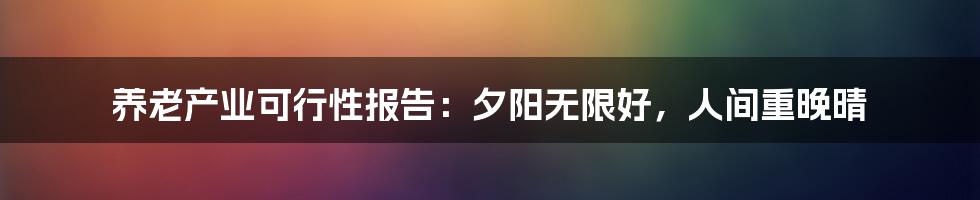 养老产业可行性报告:夕阳无限好,人间重晚晴