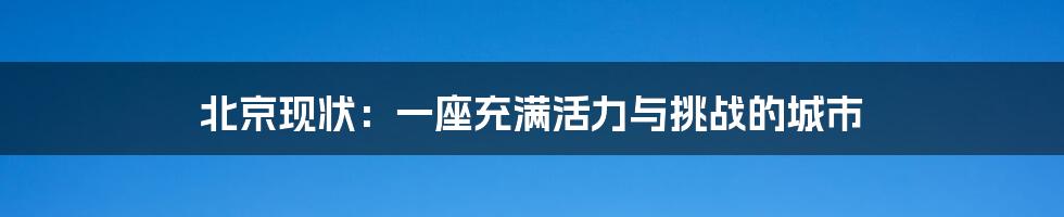 北京现状:一座充满活力与挑战的城市