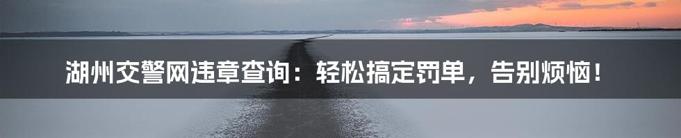 湖州交警网违章查询:轻松搞定罚单,告别烦恼!