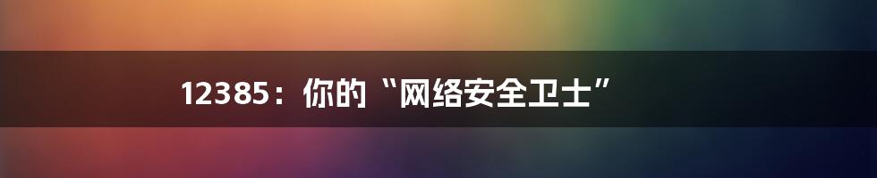12385:你的“网络安全卫士”