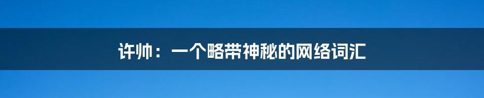 许帅:一个略带神秘的网络词汇