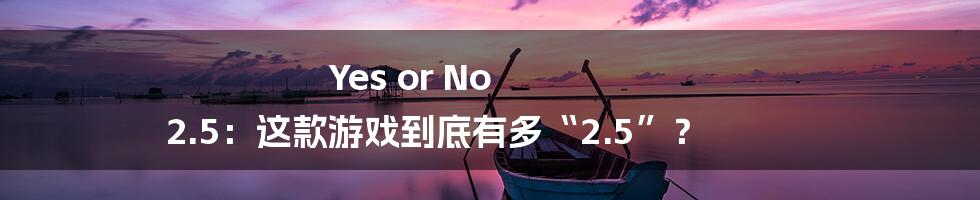 Yes or No 2.5：这款游戏到底有多“2.5”？