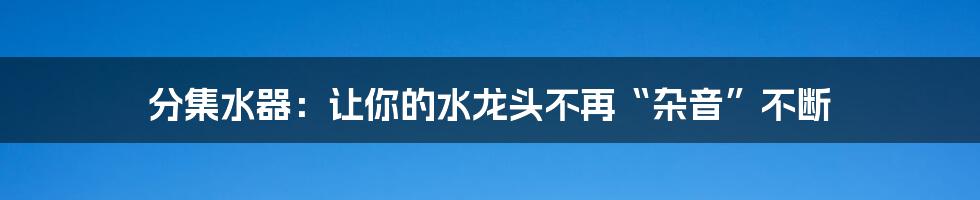 分集水器:让你的水龙头不再“杂音”不断