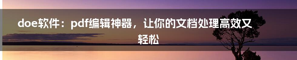 doe软件:pdf编辑神器,让你的文档处理高效又轻松