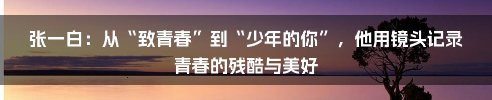 张一白:从“致青春”到“少年的你”,他用镜头记录青春的残酷与美好
