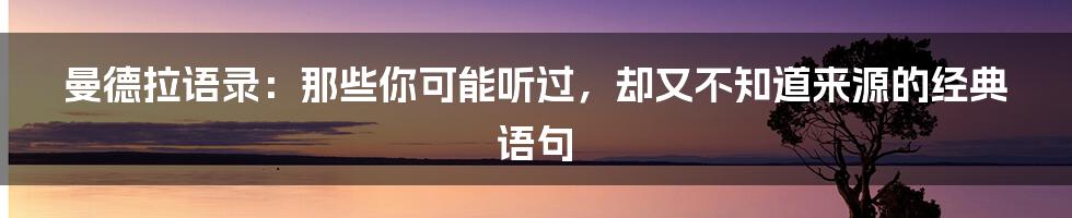 曼德拉语录:那些你可能听过,却又不知道来源的经典语句