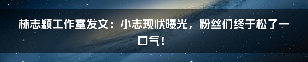 林志颖工作室发文:小志现状曝光,粉丝们终于松了一口气!