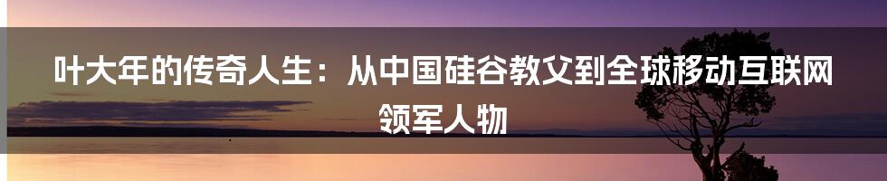 叶大年的传奇人生:从中国硅谷教父到全球移动互联网领军人物