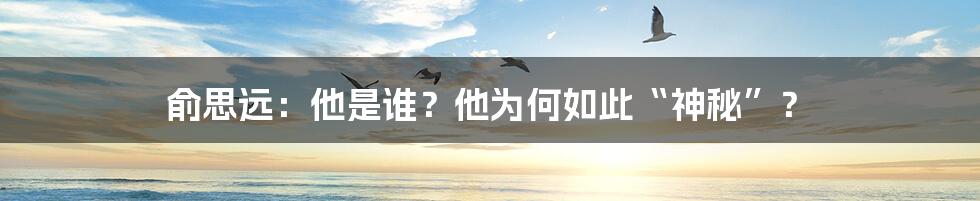 俞思远:他是谁?他为何如此“神秘”?