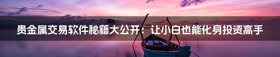 贵金属交易软件秘籍大公开:让小白也能化身投资高手