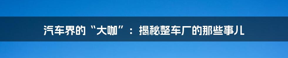 汽车界的“大咖”:揭秘整车厂的那些事儿