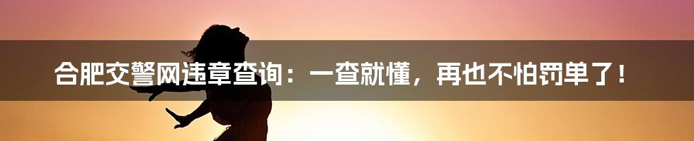 合肥交警网违章查询:一查就懂,再也不怕罚单了!