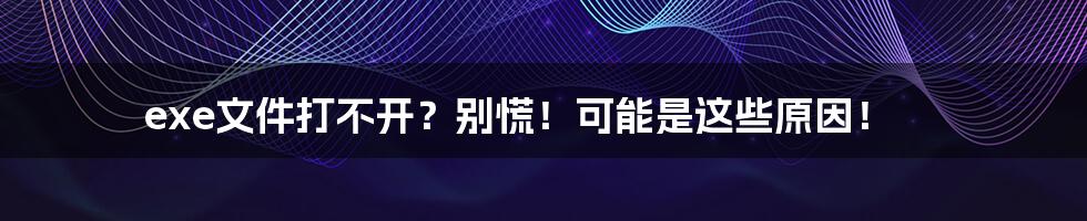 exe文件打不开?别慌!可能是这些原因!