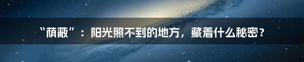 “荫蔽”：阳光照不到的地方，藏着什么秘密？