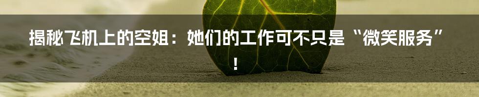揭秘飞机上的空姐:她们的工作可不只是“微笑服务”!