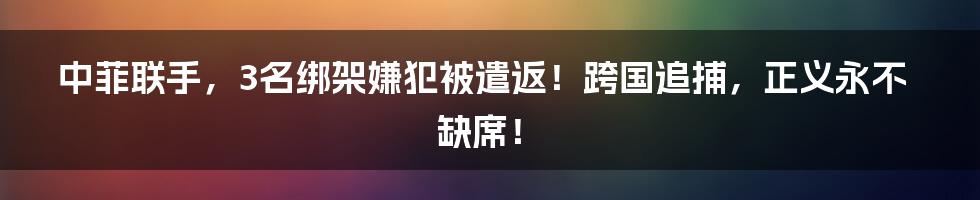 中菲联手,3名绑架嫌犯被遣返!跨国追捕,正义永不缺席!