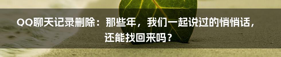 QQ聊天记录删除:那些年,我们一起说过的悄悄话,还能找回来吗?
