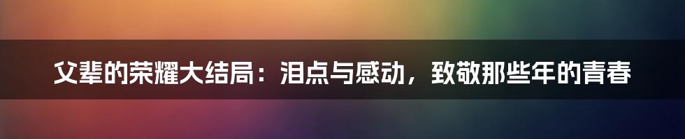 父辈的荣耀大结局:泪点与感动,致敬那些年的青春