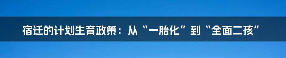 宿迁的计划生育政策:从“一胎化”到“全面二孩”