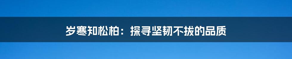 岁寒知松柏:探寻坚韧不拔的品质