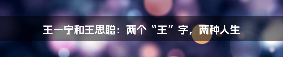 王一宁和王思聪:两个“王”字,两种人生
