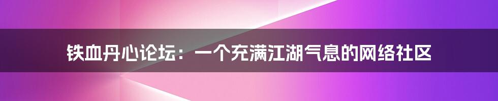 铁血丹心论坛:一个充满江湖气息的网络社区