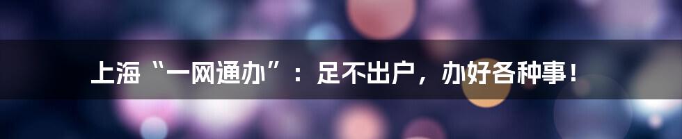 上海“一网通办”:足不出户,办好各种事!