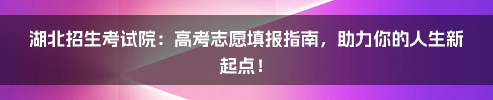 湖北招生考试院:高考志愿填报指南,助力你的人生新起点!