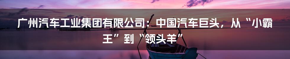 广州汽车工业集团有限公司:中国汽车巨头,从“小霸王”到“领头羊”