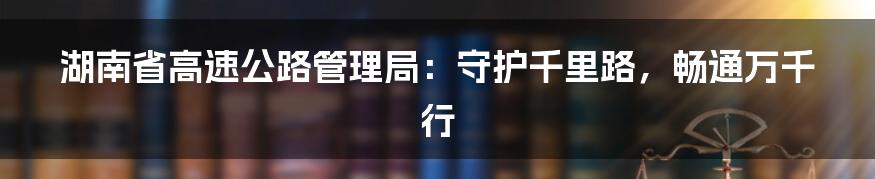 湖南省高速公路管理局:守护千里路,畅通万千行