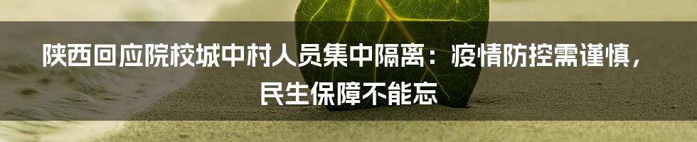 陕西回应院校城中村人员集中隔离:疫情防控需谨慎,民生保障不能忘