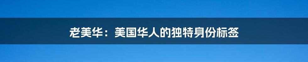 老美华:美国华人的独特身份标签