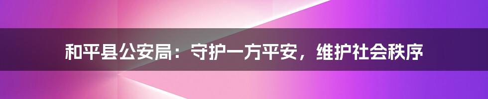和平县公安局:守护一方平安,维护社会秩序