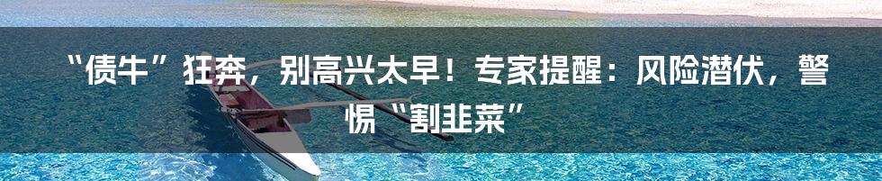 “债牛”狂奔,别高兴太早!专家提醒:风险潜伏,警惕“割韭菜”