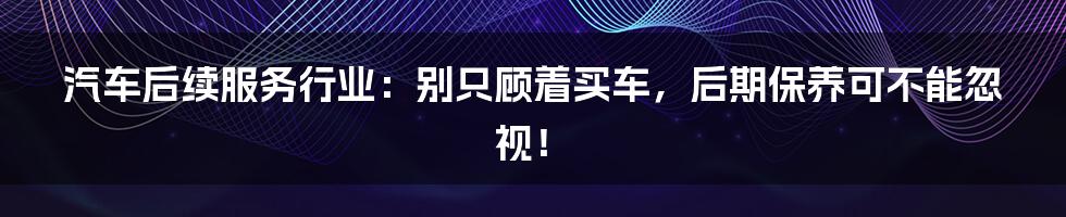 汽车后续服务行业:别只顾着买车,后期保养可不能忽视!