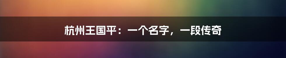 杭州王国平:一个名字,一段传奇