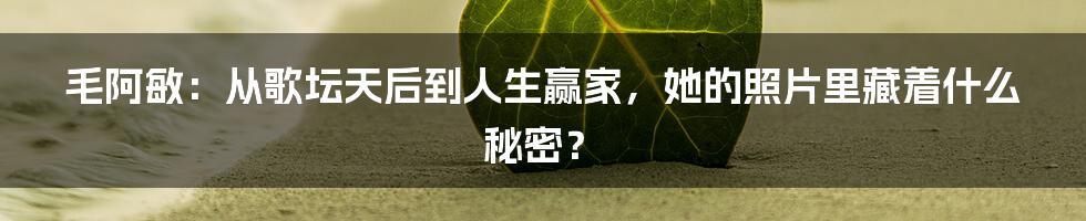 毛阿敏:从歌坛天后到人生赢家,她的照片里藏着什么秘密?