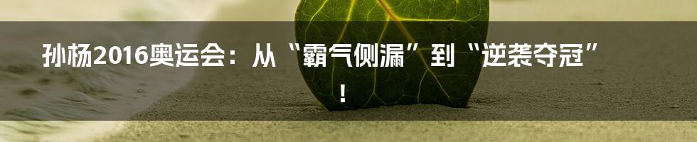 孙杨2016奥运会:从“霸气侧漏”到“逆袭夺冠”!