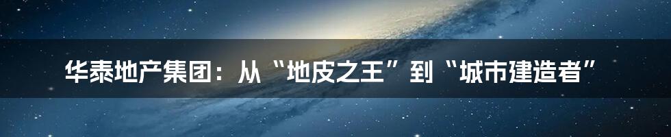 华泰地产集团:从“地皮之王”到“城市建造者”