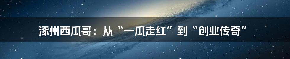 涿州西瓜哥:从“一瓜走红”到“创业传奇”