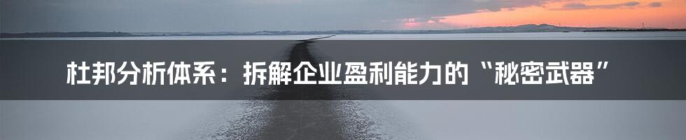 杜邦分析体系:拆解企业盈利能力的“秘密武器”