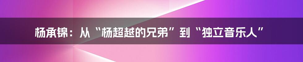 杨承锦:从“杨超越的兄弟”到“独立音乐人”