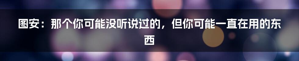 图安:那个你可能没听说过的,但你可能一直在用的东西