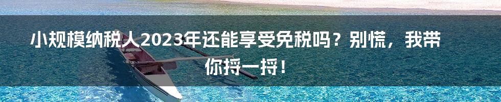 小规模纳税人2023年还能享受免税吗?别慌,我带你捋一捋!