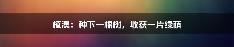 植澳:种下一棵树,收获一片绿荫