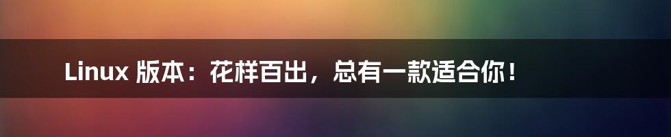 Linux 版本:花样百出,总有一款适合你!