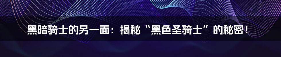 黑暗骑士的另一面:揭秘“黑色圣骑士”的秘密!